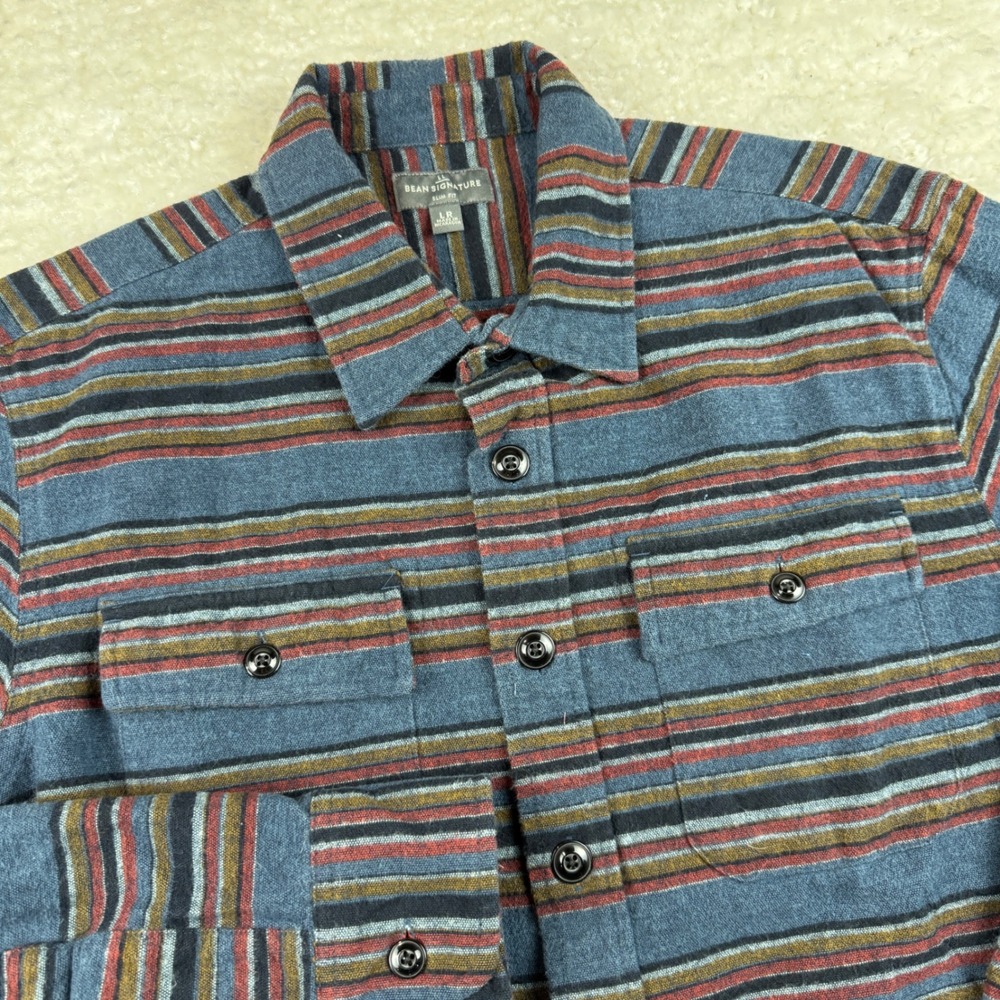 LL Bean Signature 1933 Archive Chamois Cloth Flannel Shirt Striped Mens Large